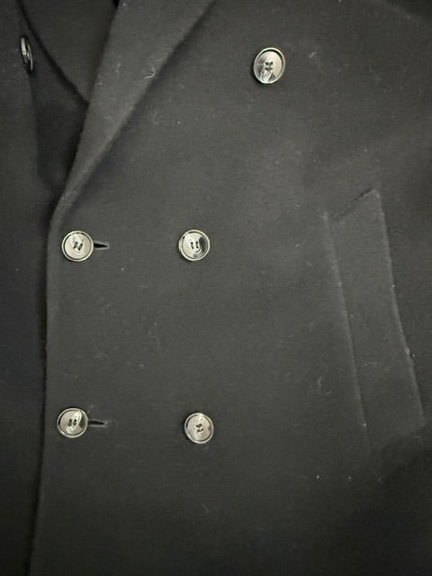 Virany Men’s Vintage 100% Wool Double‑Breasted Overcoat – Black, Sz42