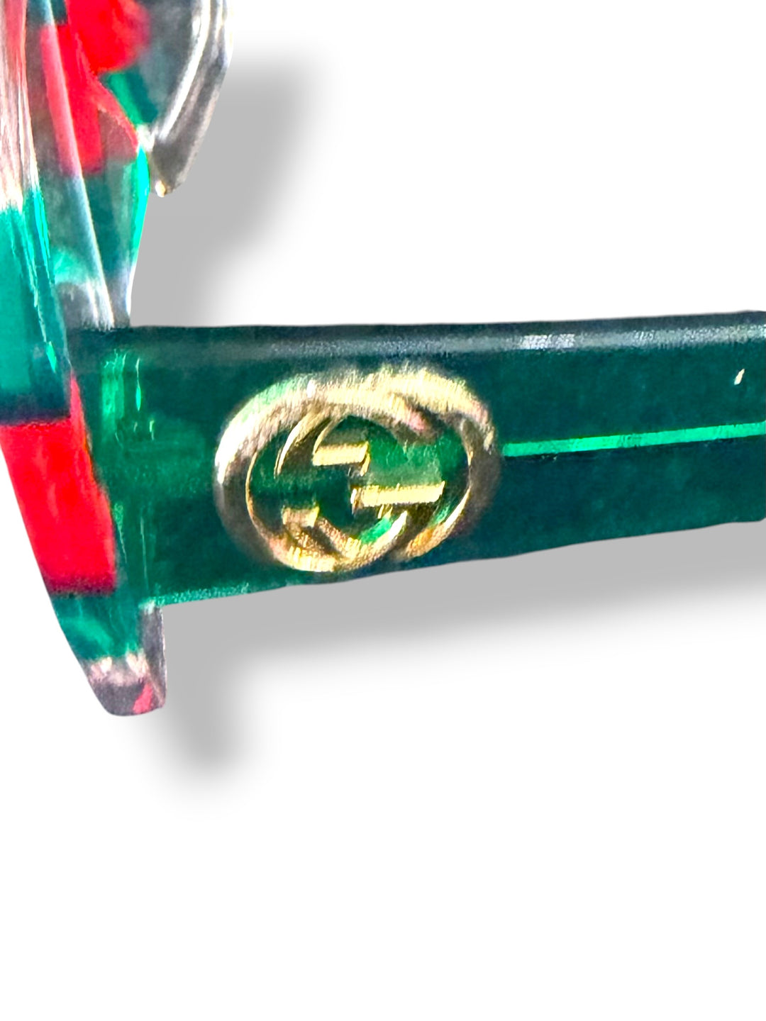 Gucci Oversized Square Web Stripe Sunglasses Green Red Clear Gold Logo