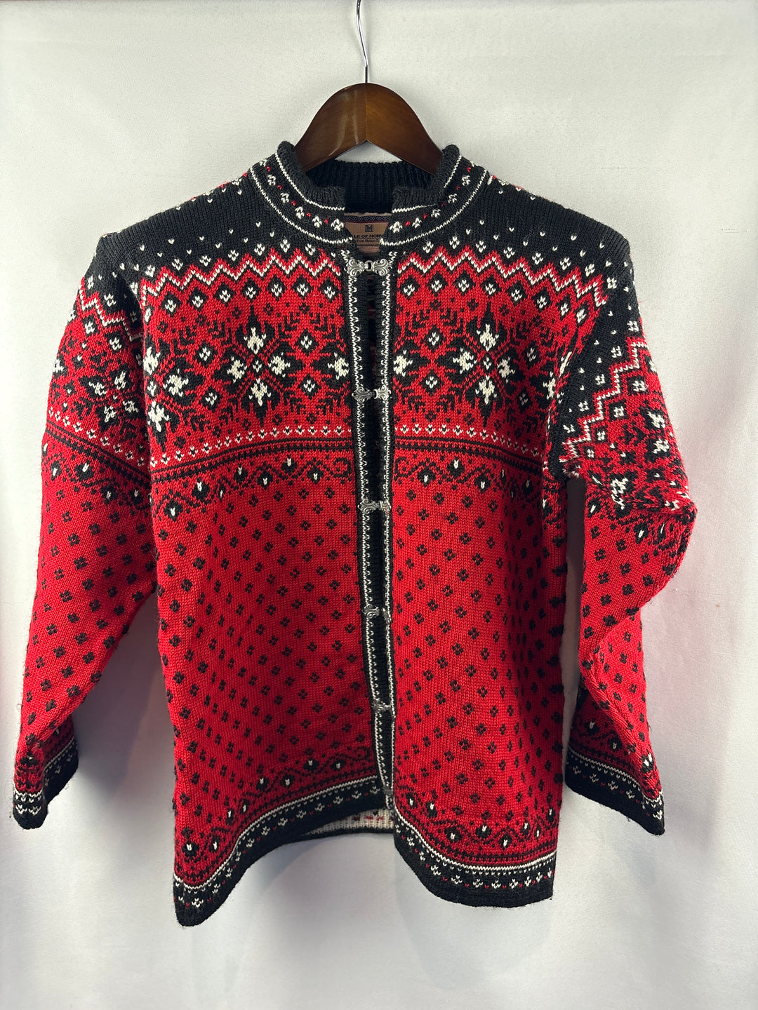 Women’s Dale of Norway Small Red &amp; Black Patterned Cardigan