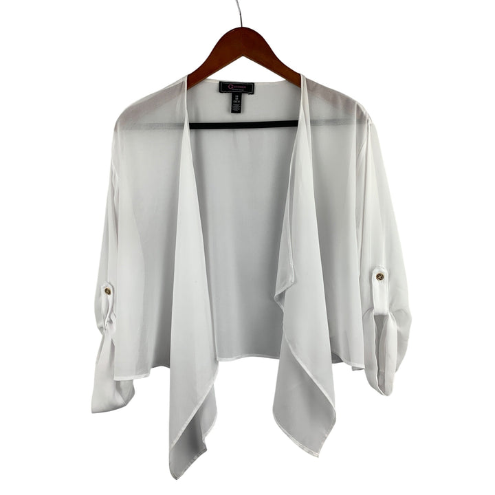 C. Wonder Christian Siriano XS White Sheer Open Front Cardigan With Gold Button Detail
