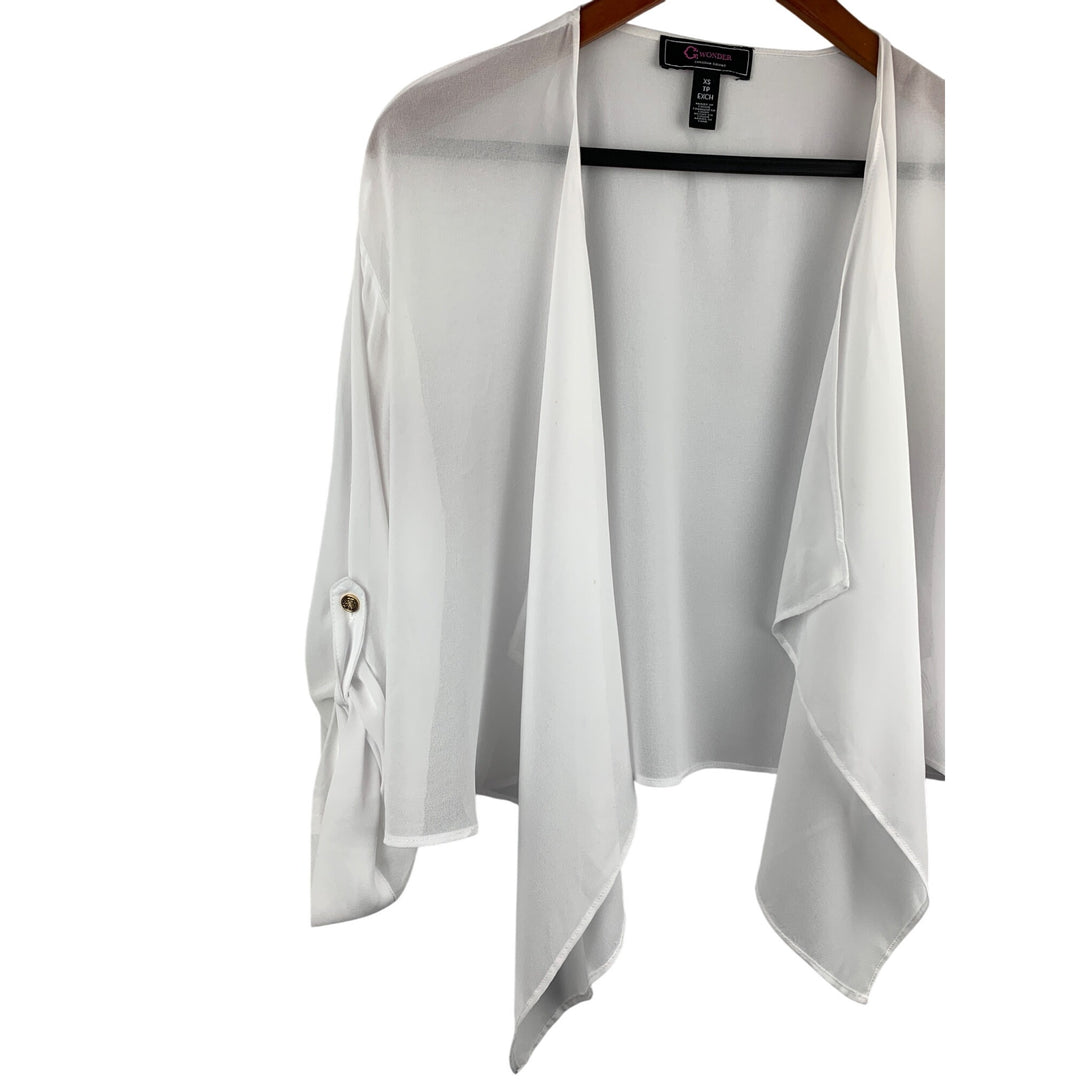 C. Wonder Christian Siriano XS White Sheer Open Front Cardigan With Gold Button Detail