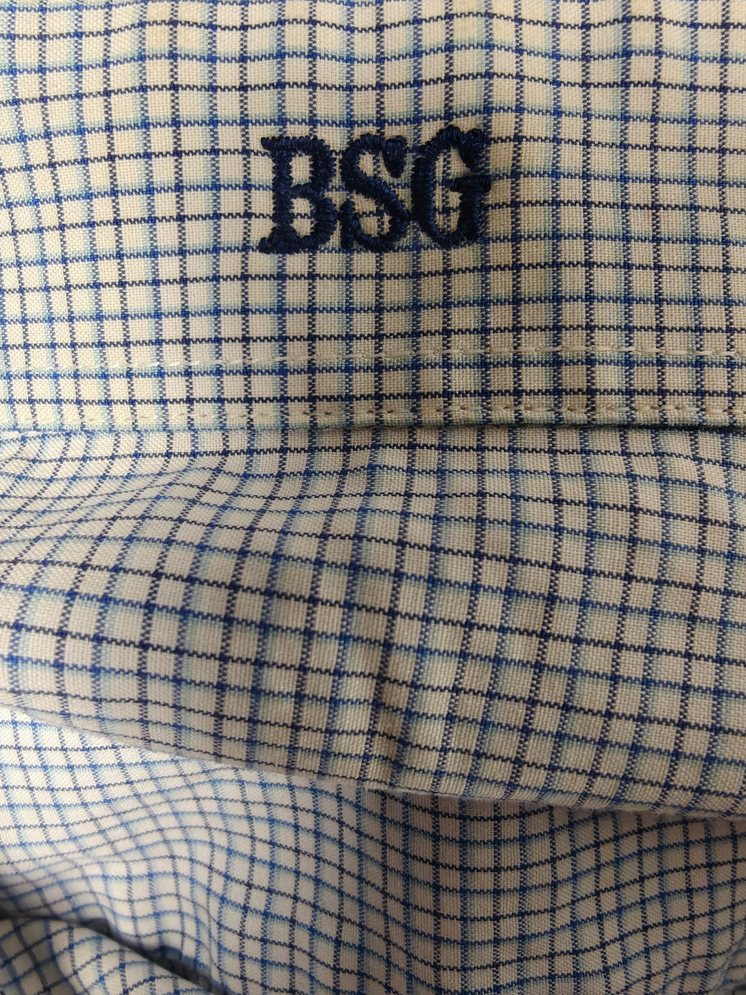 Mens BSG Dress Shirt White Blue Check Size Unknown