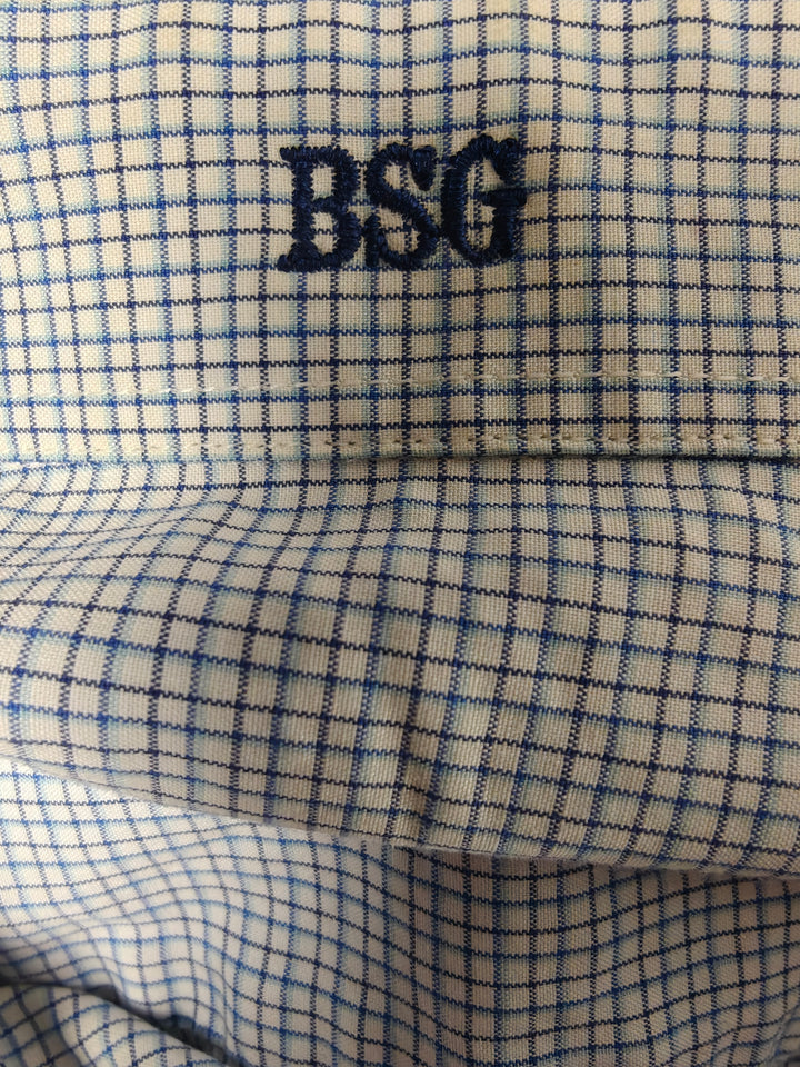 Mens BSG Dress Shirt White Blue Check Size Unknown