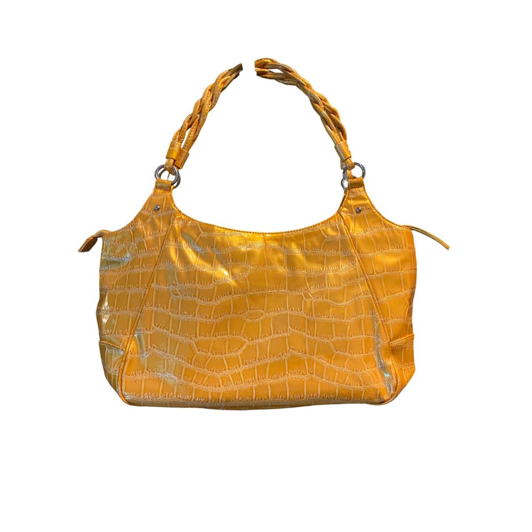 Sag Harbor Faux Croc Embossed Gold Shoulder Bag With Braided Handles