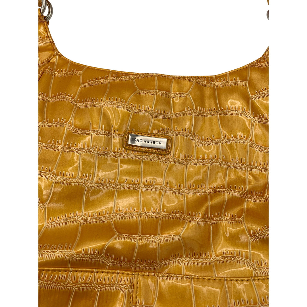 Sag Harbor Faux Croc Embossed Gold Shoulder Bag With Braided Handles