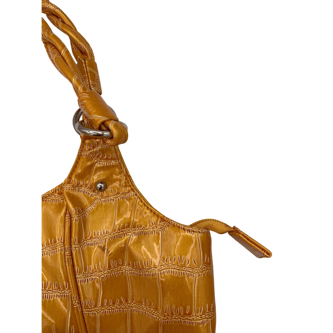 Sag Harbor Faux Croc Embossed Gold Shoulder Bag With Braided Handles