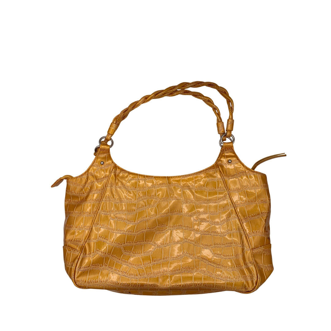 Sag Harbor Faux Croc Embossed Gold Shoulder Bag With Braided Handles