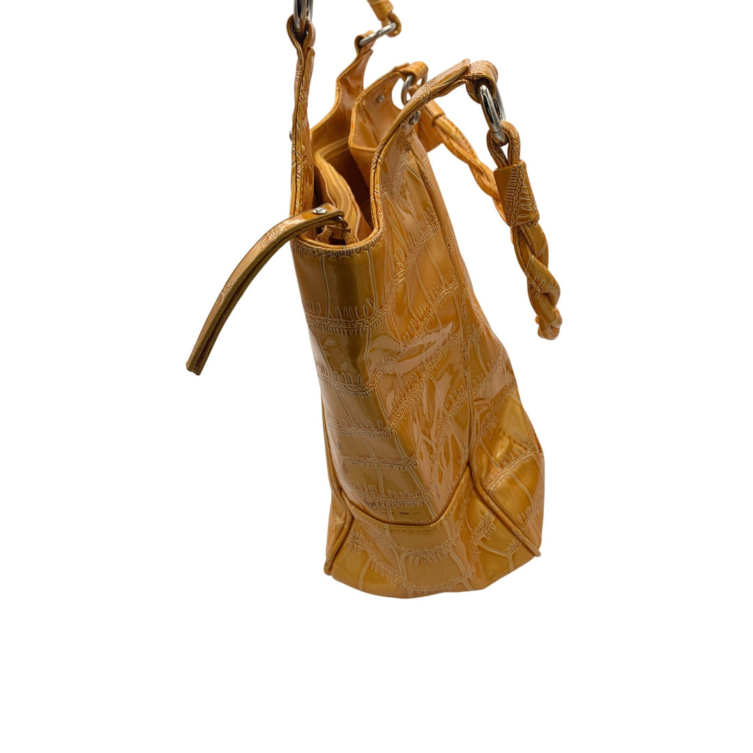 Sag Harbor Faux Croc Embossed Gold Shoulder Bag With Braided Handles