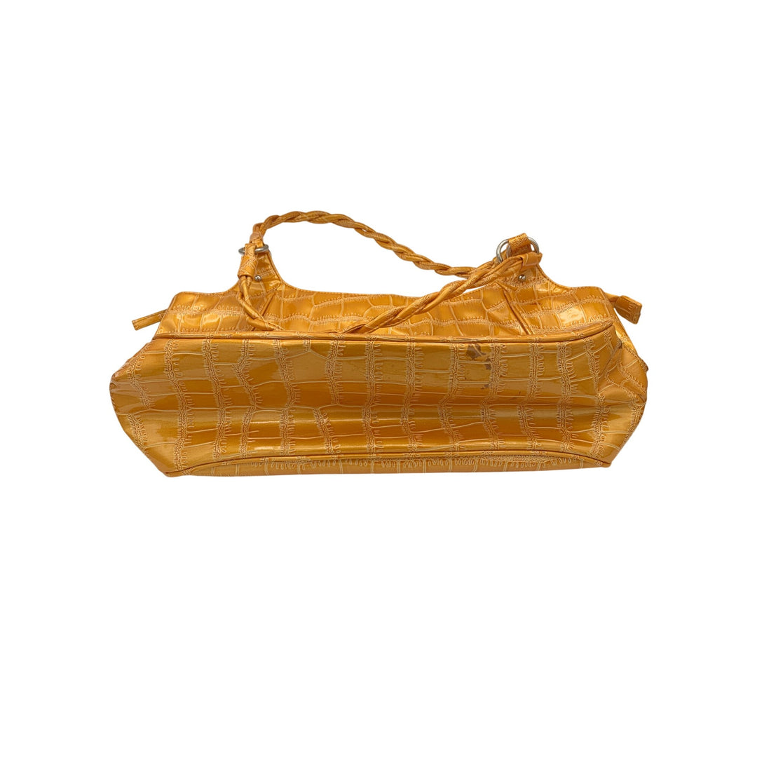 Sag Harbor Faux Croc Embossed Gold Shoulder Bag With Braided Handles