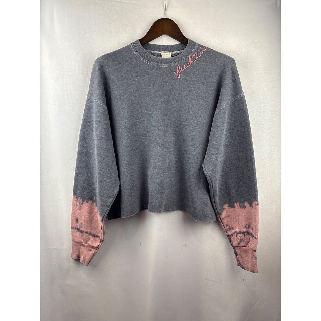 Women’s I.S.M.B.S. Medium Grey & Pink Acid Wash w/ Ef It Embroidery Crewneck