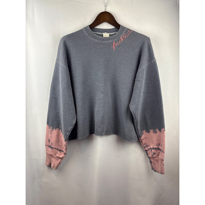 Women’s I.S.M.B.S. Medium Grey & Pink Acid Wash w/ Ef It Embroidery Crewneck