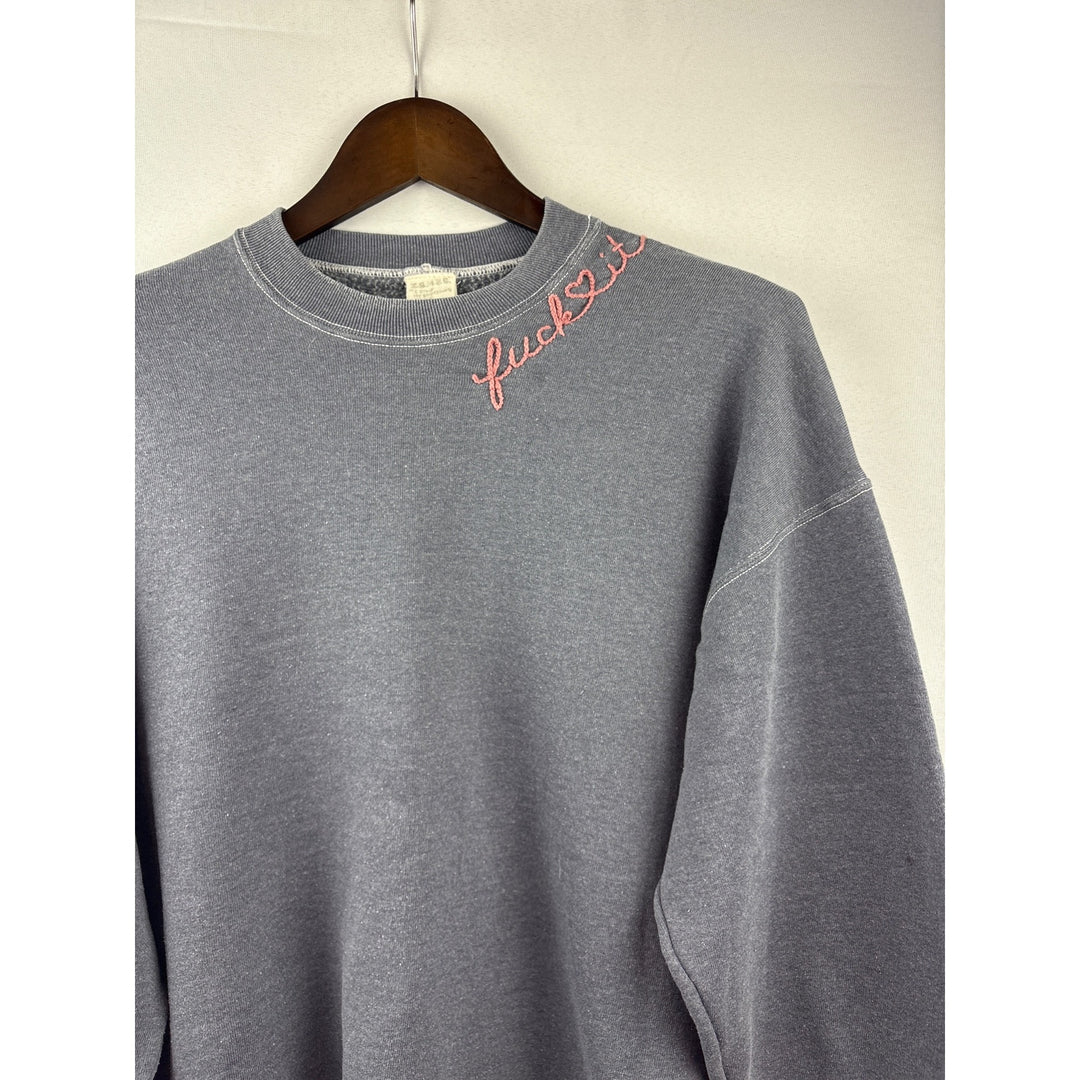 Women’s I.S.M.B.S. Medium Grey & Pink Acid Wash w/ Ef It Embroidery Crewneck