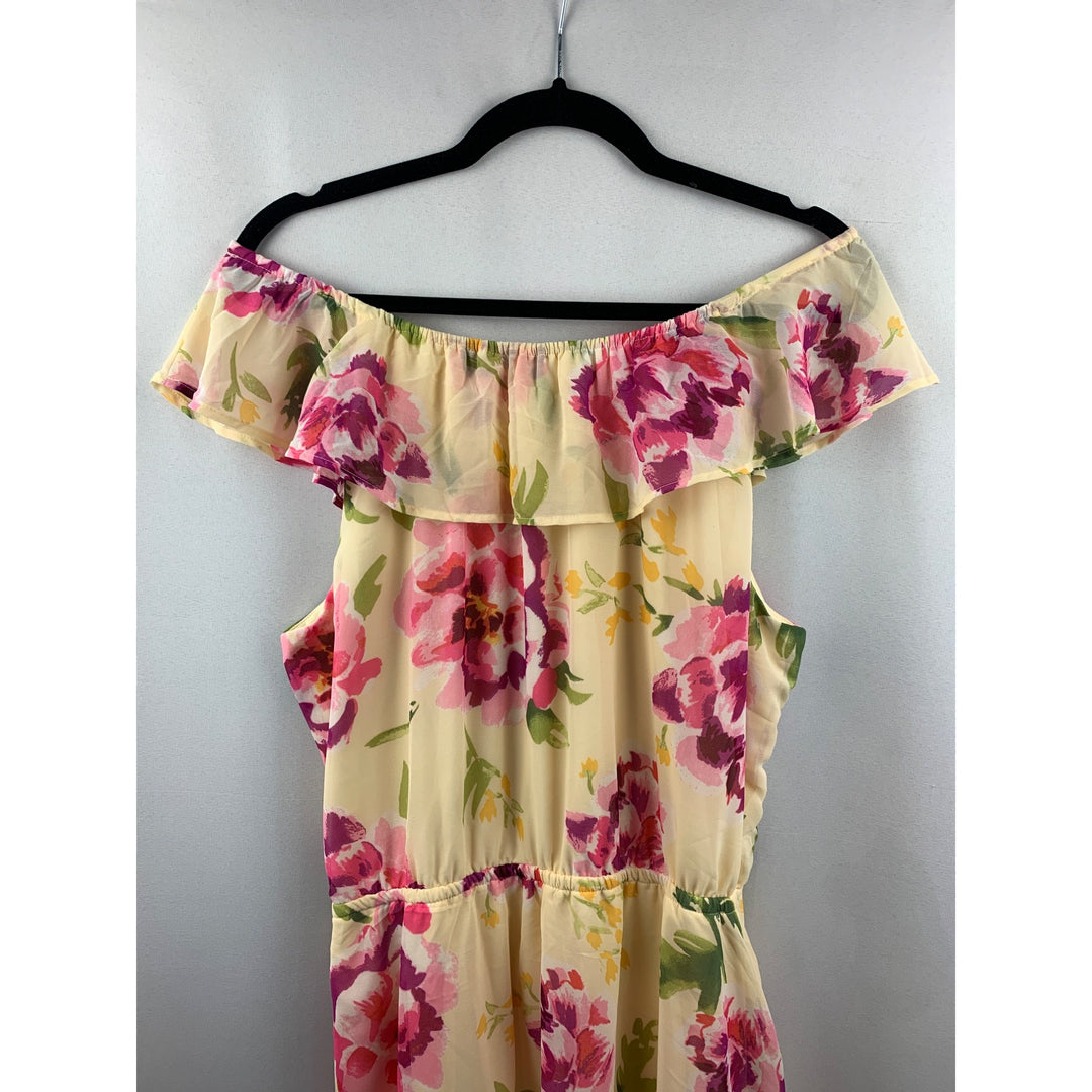 Women's Place Yellow Floral Off the Shoulder Dress Size L