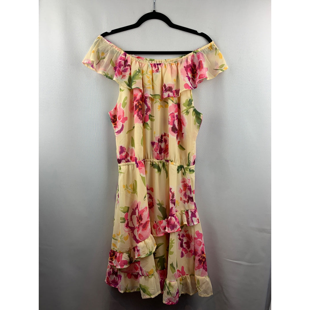 Women's Place Yellow Floral Off the Shoulder Dress Size L