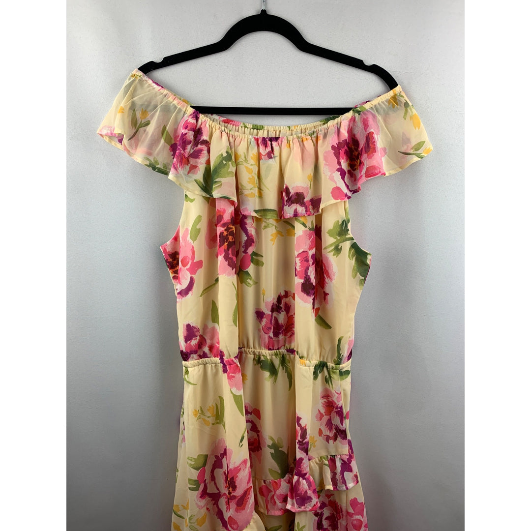 Women's Place Yellow Floral Off the Shoulder Dress Size L