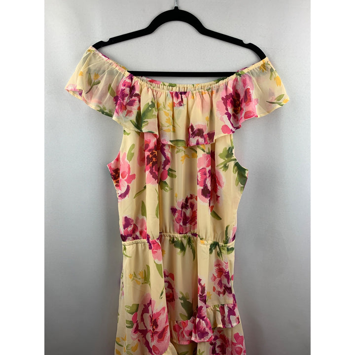 Women's Place Yellow Floral Off the Shoulder Dress Size L