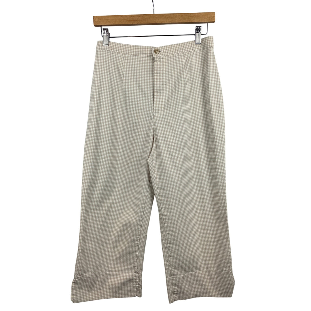 Stephanie Parks Womens Beige Checkered Pants Size M Cotton Blend