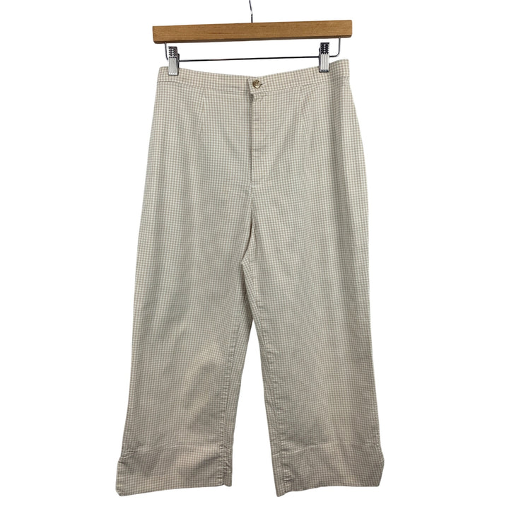 Stephanie Parks Womens Beige Checkered Pants Size M Cotton Blend
