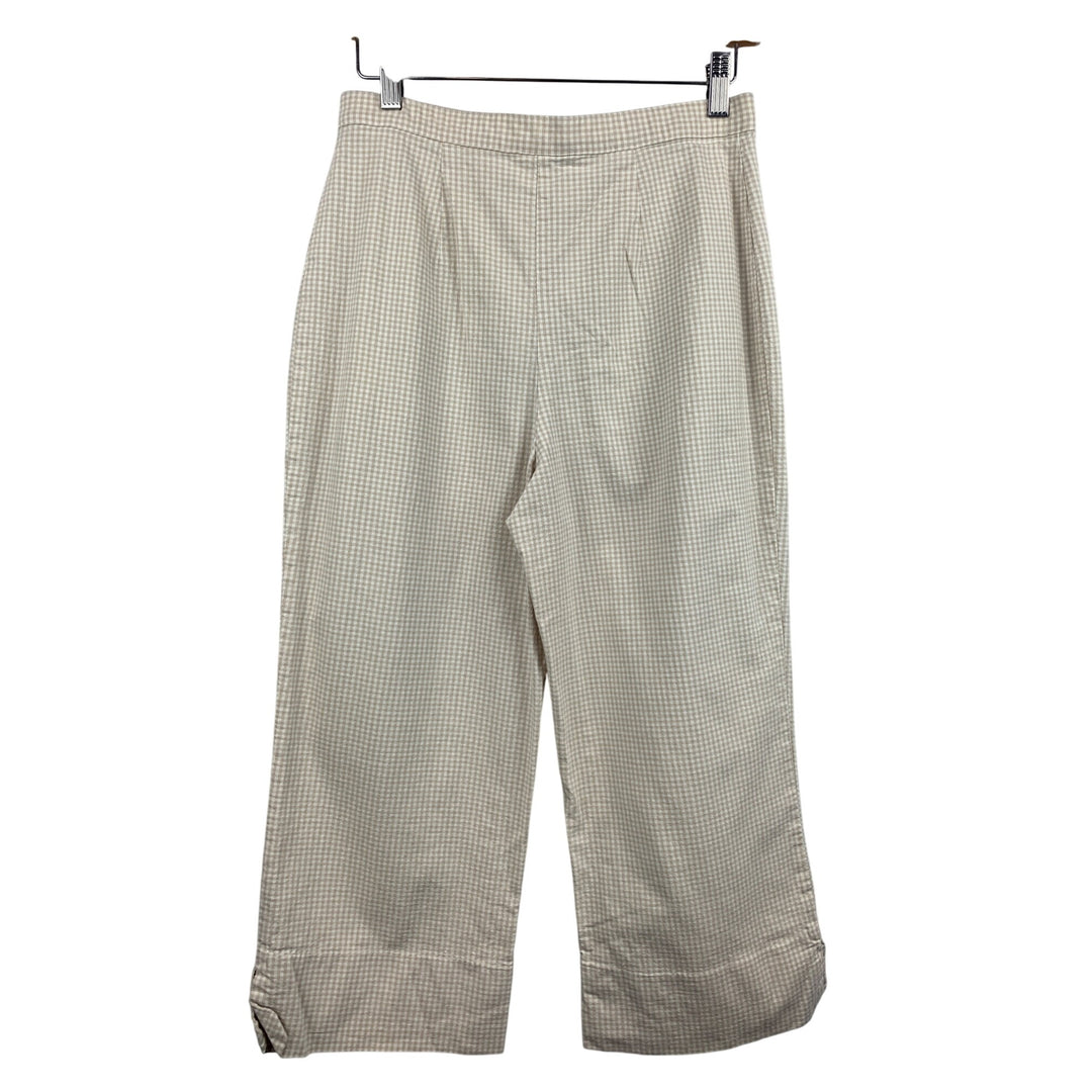 Stephanie Parks Womens Beige Checkered Pants Size M Cotton Blend