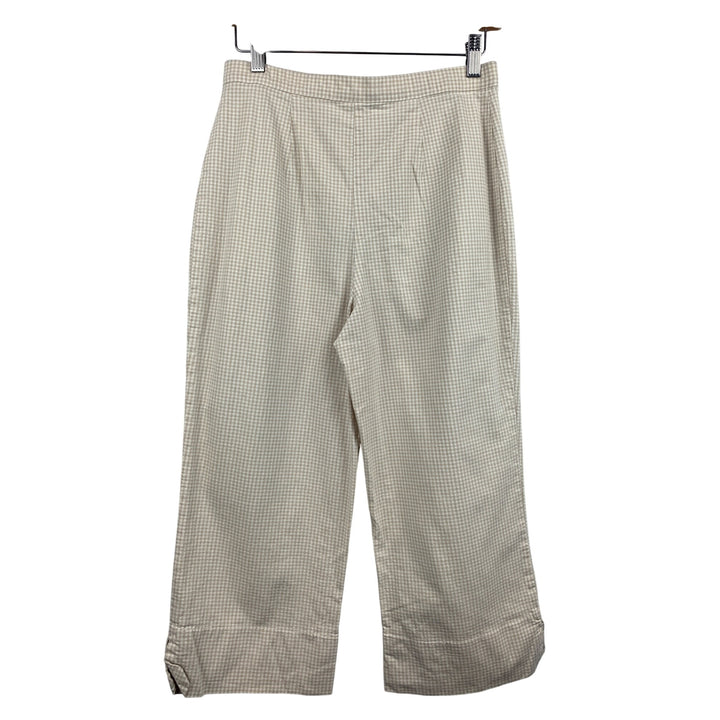 Stephanie Parks Womens Beige Checkered Pants Size M Cotton Blend