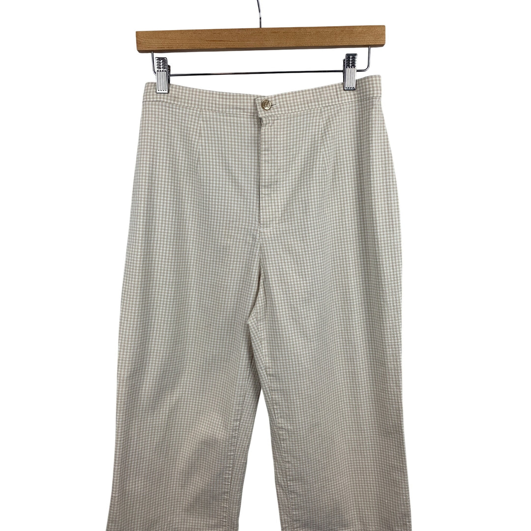 Stephanie Parks Womens Beige Checkered Pants Size M Cotton Blend