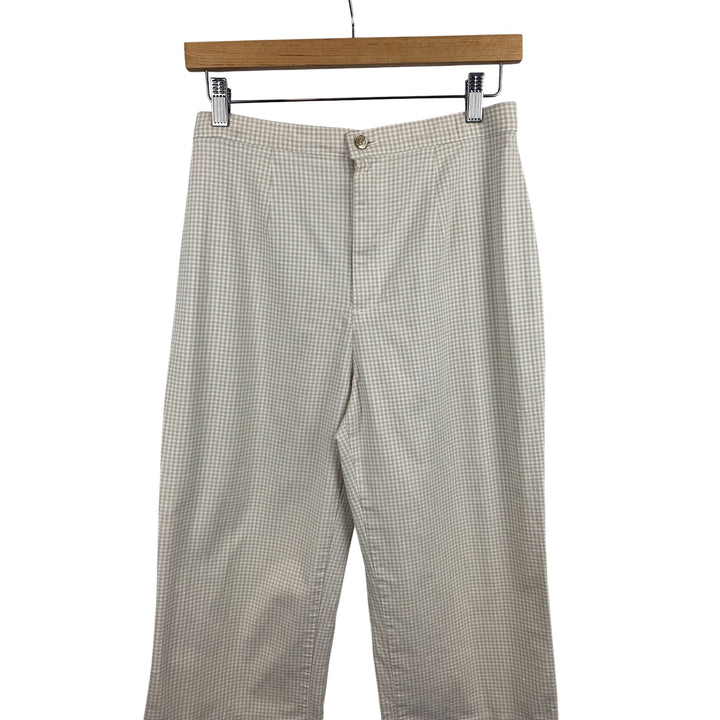 Stephanie Parks Womens Beige Checkered Pants Size M Cotton Blend