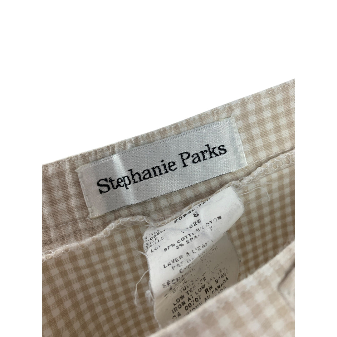 Stephanie Parks Womens Beige Checkered Pants Size M Cotton Blend