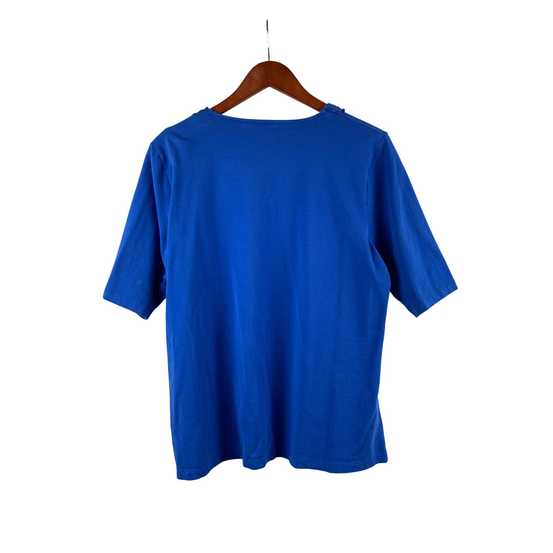 Susan Graver Womens Blue Crochet V-Neck Top L