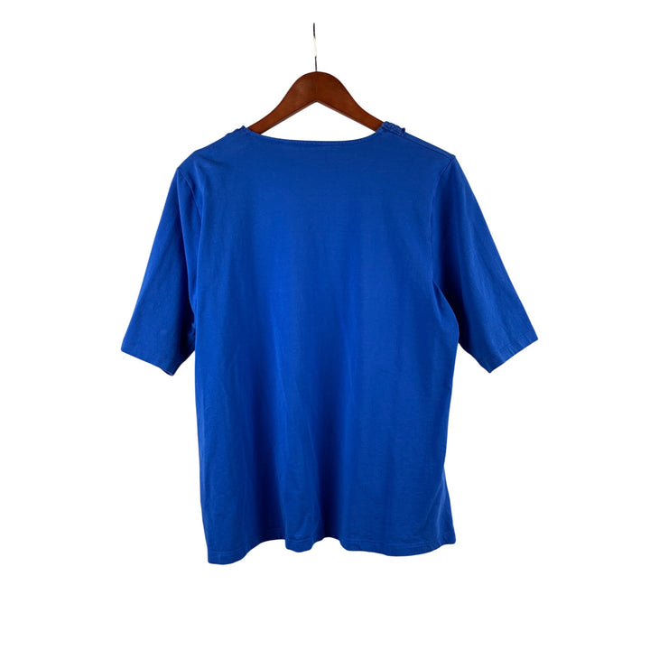 Susan Graver Womens Blue Crochet V-Neck Top L