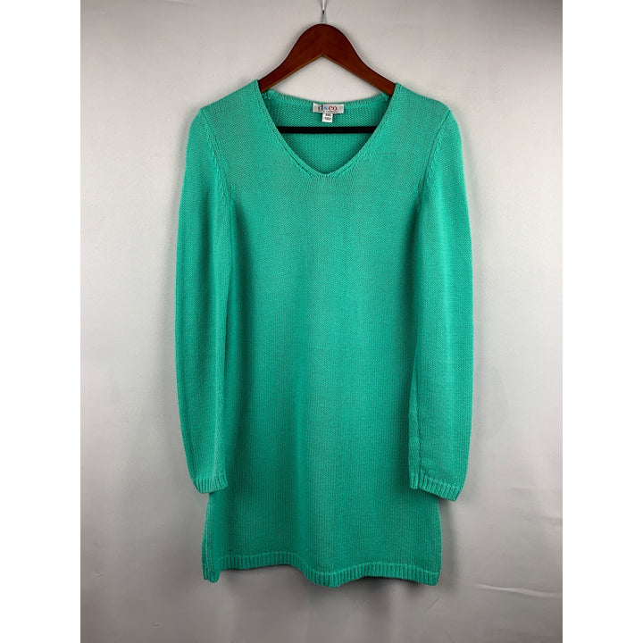 D&Co. Womens XXS Seafoam Knit Sweater Dress V-Neck Long Sleeve