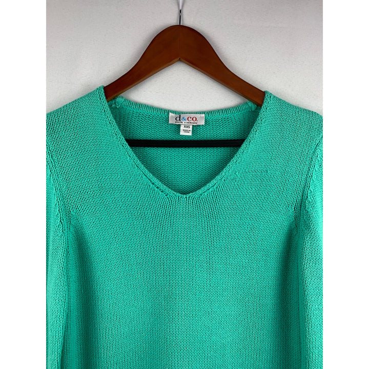 D&Co. Womens XXS Seafoam Knit Sweater Dress V-Neck Long Sleeve
