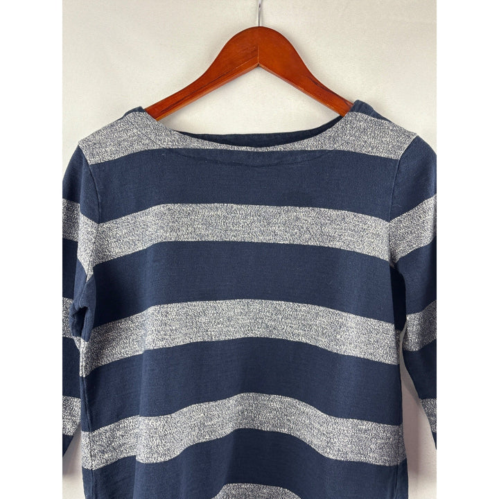 Croft &amp; Barrow Womens Petite Medium Striped Top Navy &amp; Gray 100% Cotton