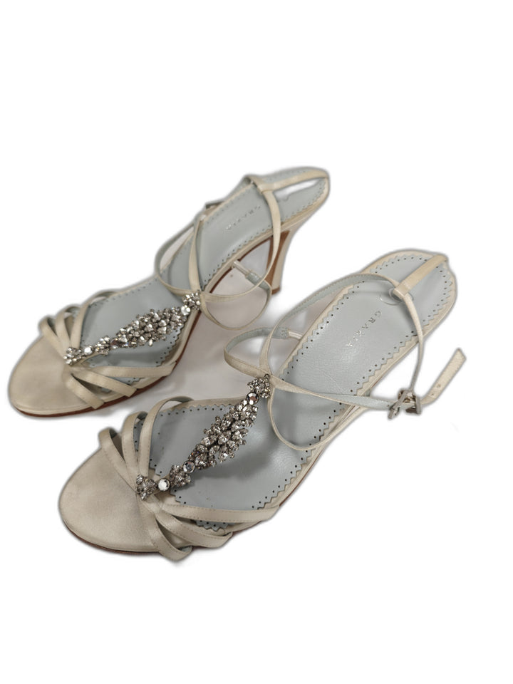 Women Grazia Rhinestone Heeled Sandals Ivory Size 9.5B