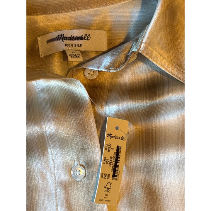 Madewell Silk Striped White and Golden Women’s Lightweight Shirt Sz 0