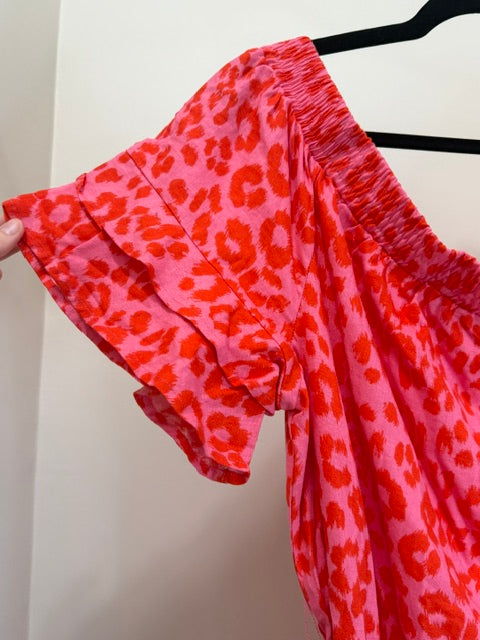 New York &amp; Company Pink/Red Cheetah Print Off‑Shoulder Dress SzXXL NWT