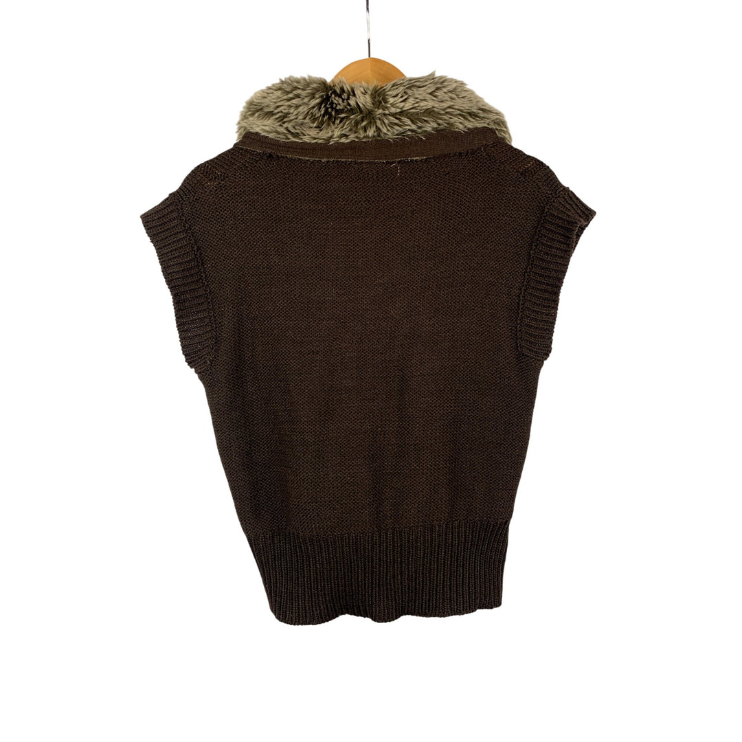 Brown Fur Trimmed Knit Vest XL By Global Access