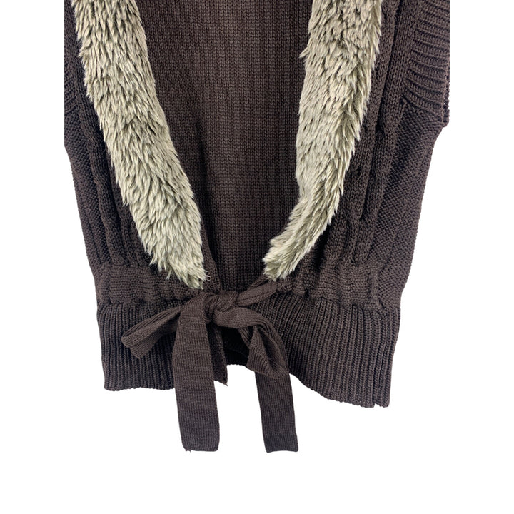 Brown Fur Trimmed Knit Vest XL By Global Access