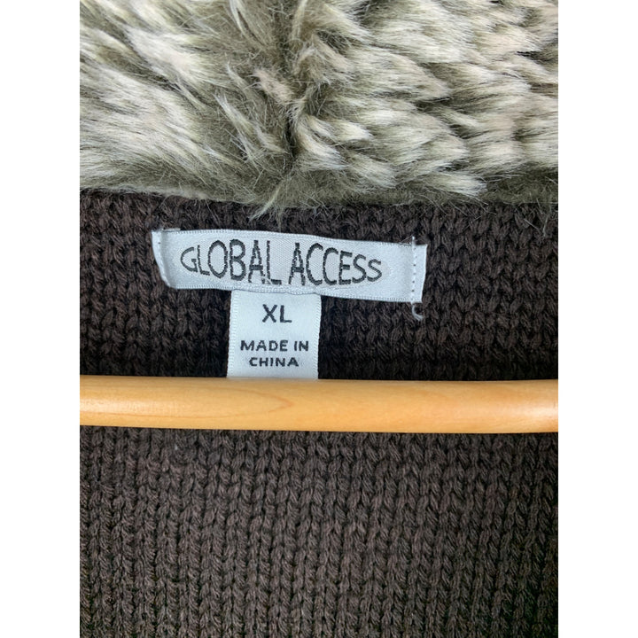 Brown Fur Trimmed Knit Vest XL By Global Access