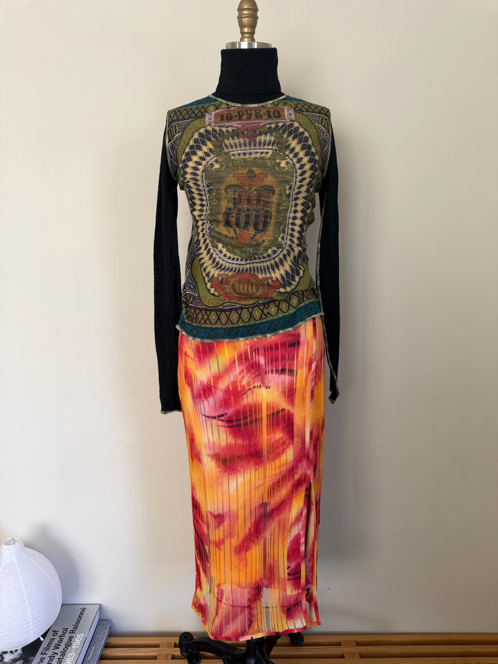 Jean Paul Gaultier Maille Classique Banknote Print 100% Wool Graphic Turtleneck Sweater S