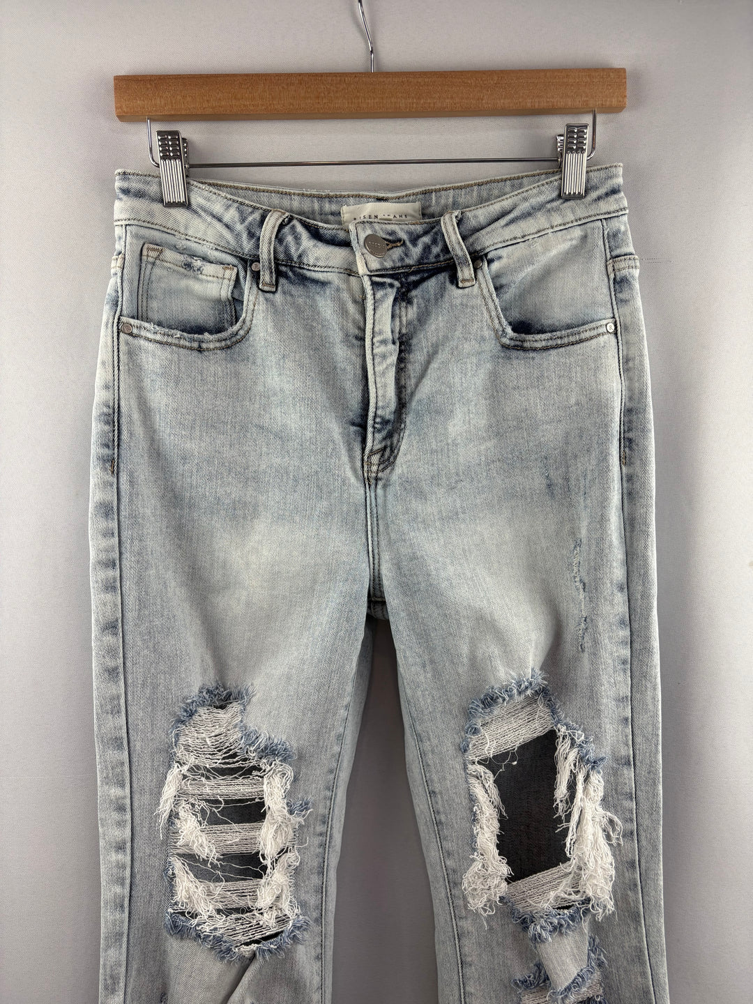 Women’s Risen Jeans Size 9/29 Acid Wash Distressed Flare Jeans
