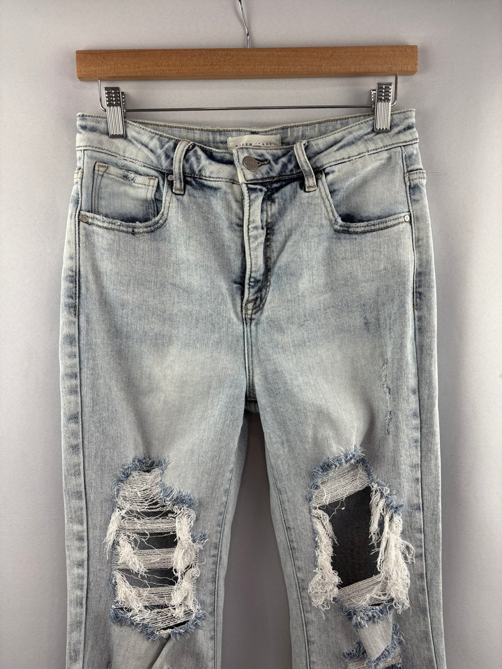 Women’s Risen Jeans Size 9/29 Acid Wash Distressed Flare Jeans