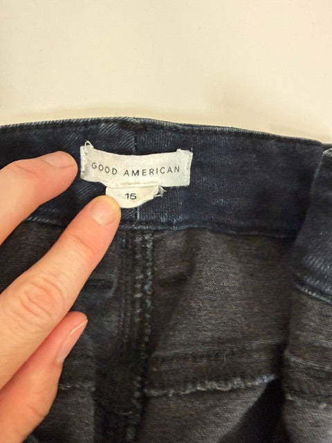 Good American High‑Rise Distressed Skinny Jeans Sz15 (Ankle, Dark Wash)