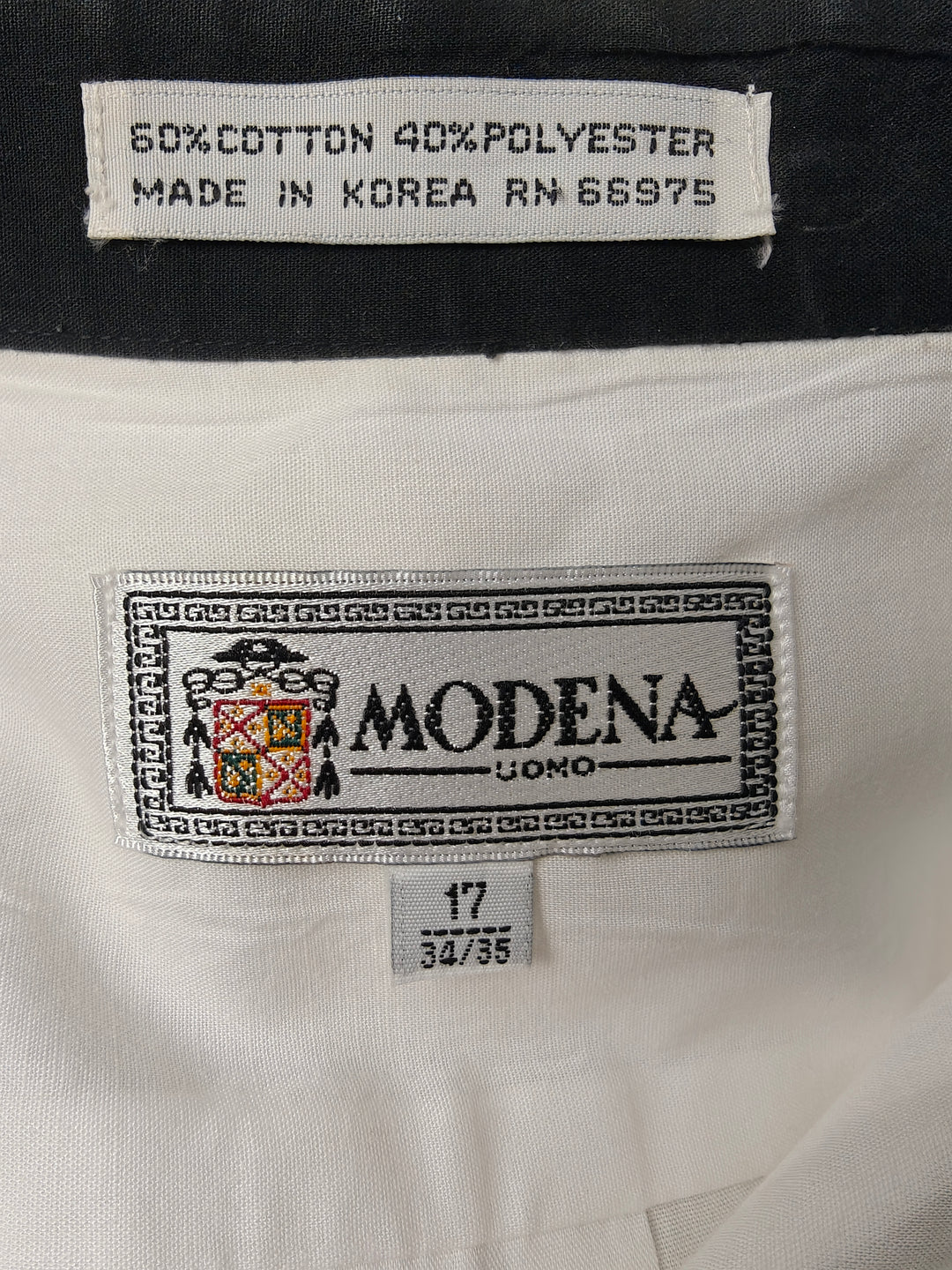 Men’s Modena Uomo French Cuff Dress Shirt White Black Trim 17 34/35