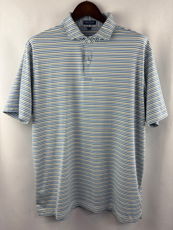 Men’s Peter Millar XL Blue, White, Black Striped Golf Polo