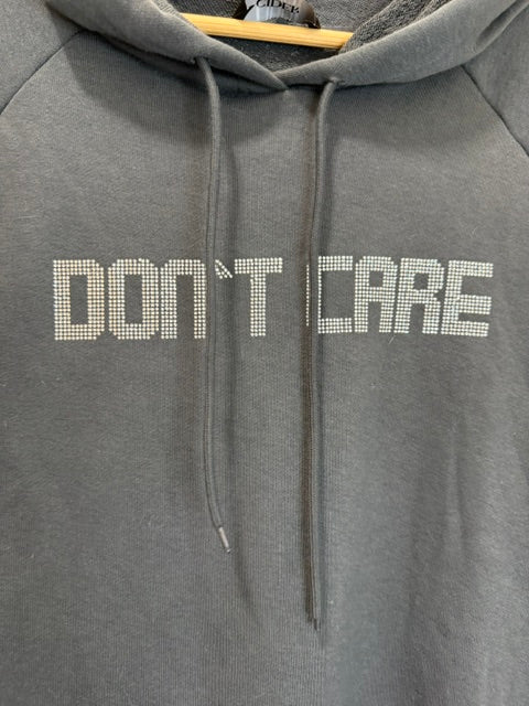 Cider “DON’T CARE” Rhinestone Hoodie – Dark Gray – Size XL (Oversized)