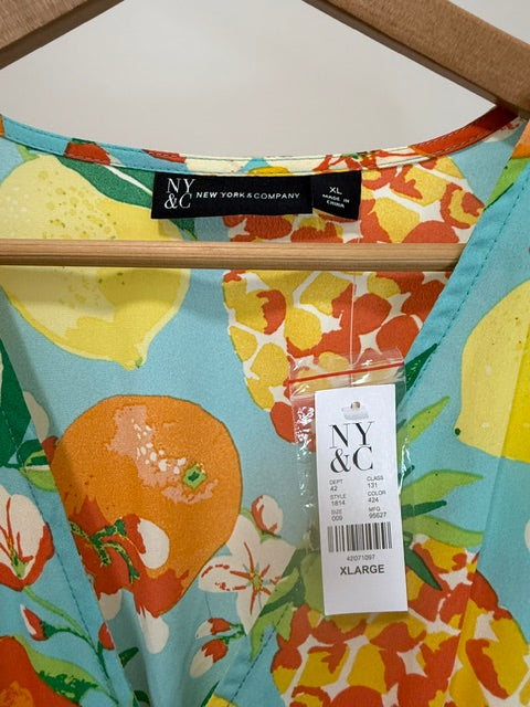 New York &amp; Company Citrus Print Maxi Dress SzXL NWT