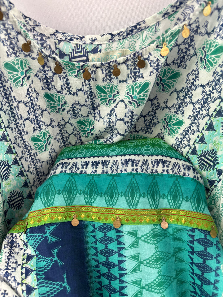 Women’s Kalypso7 XL Blue &amp; Green Abstract Pattern Maxi Dress