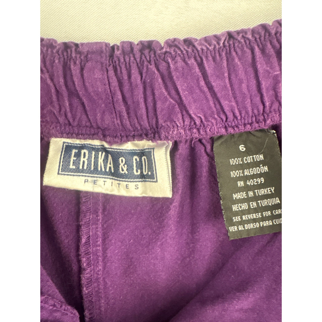 Erika & Co. Womens Cotton Purple Elastic Waist Pants Size 6 Made In Turkey