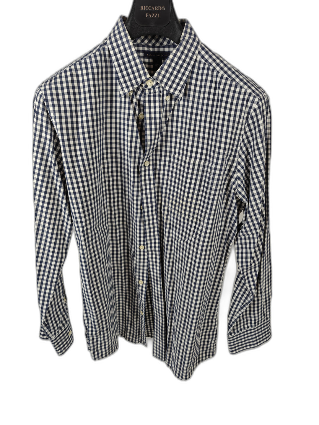 Men’s Banana Republic Dress Shirt Navy White Gingham Large