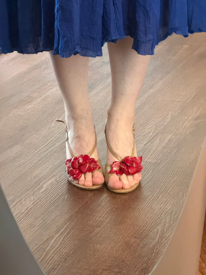 Ballin Italian Leather Floral Strappy Heels Size 8